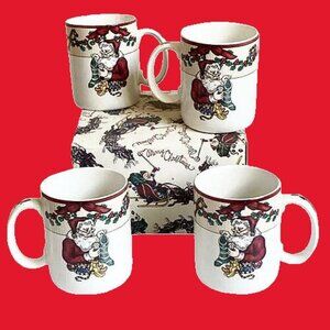 Fitz & Floyd Vintage Fitz And Floyd Set Of 4 Santa's List Mugs  NEW
